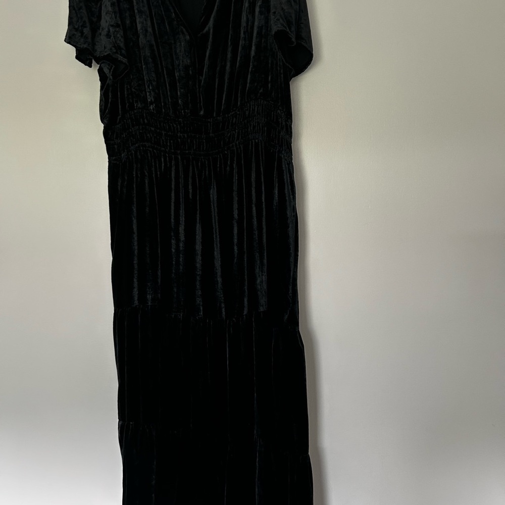 Anthropologie Black V-Neck Flutter Sleeve Maxi Dress